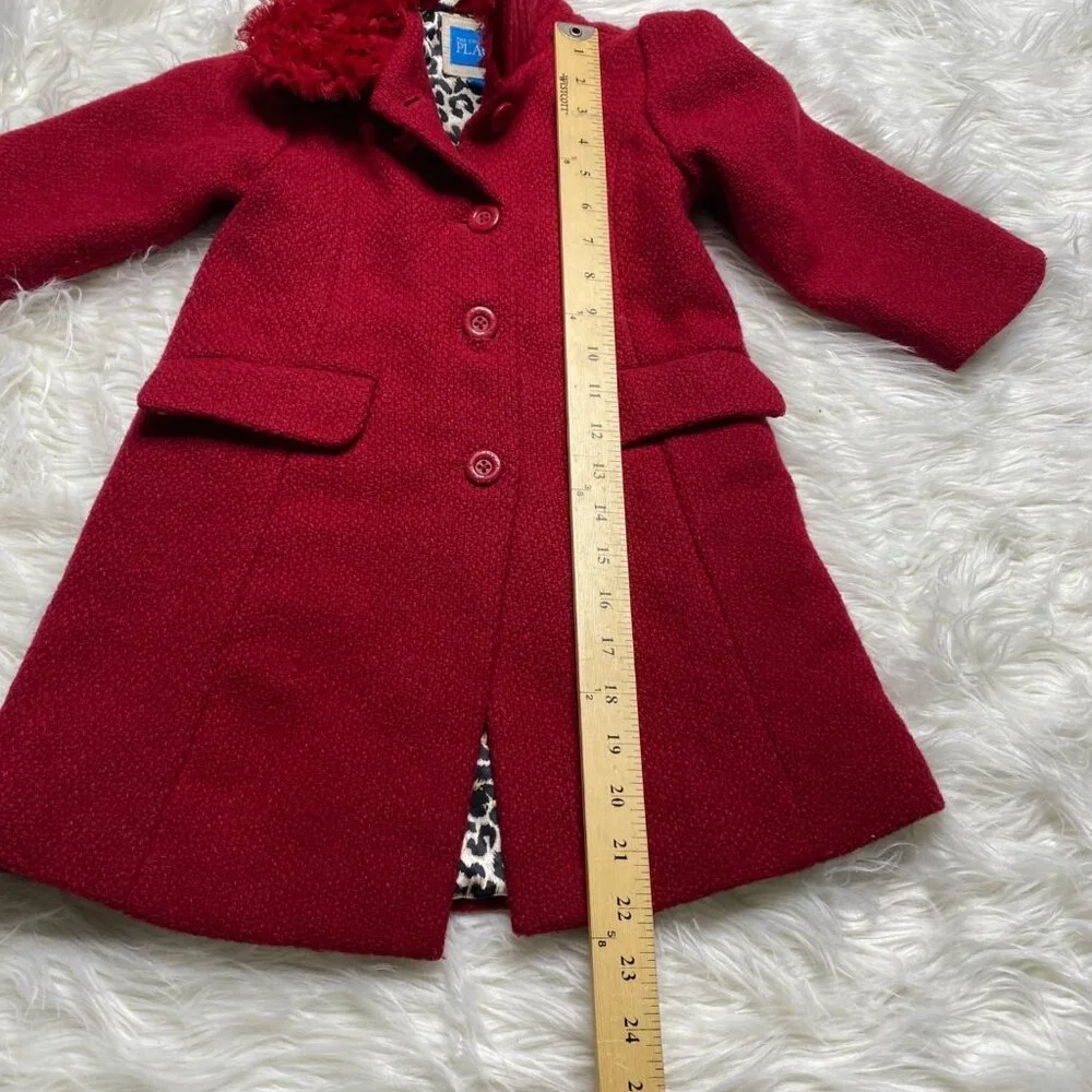 Childrens Place Coat Girls 3T Red Ruffle Collar Button Up Wool Blend Leopard‎